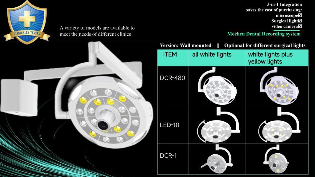 wall mounted dental lamp with recording system
