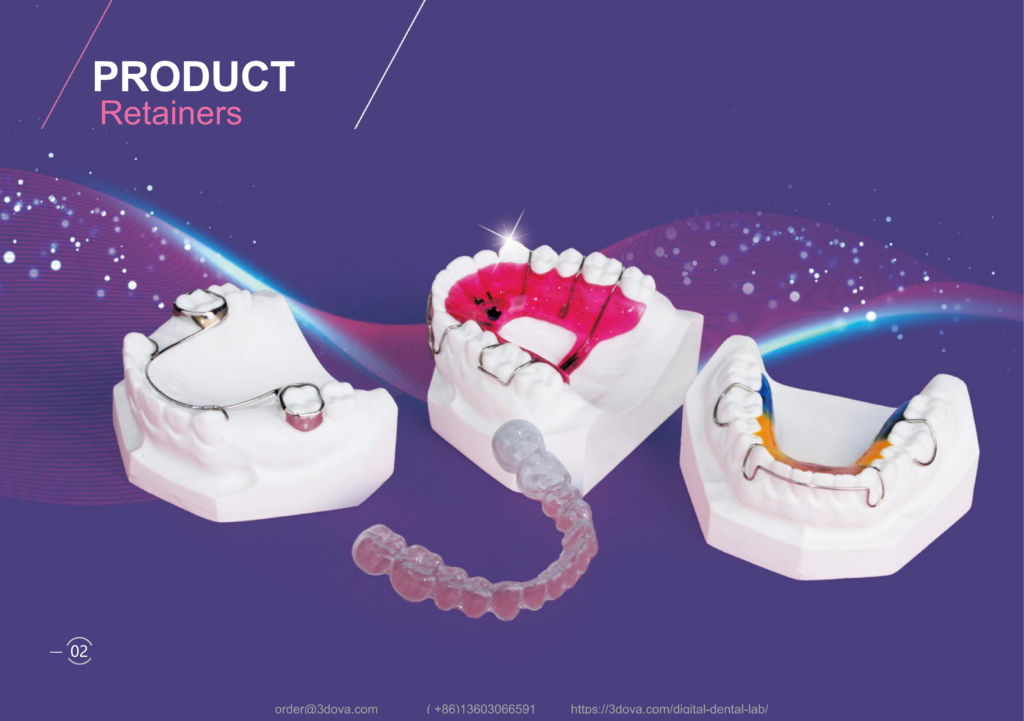 Technical comparison chart of custom removable orthodontic retainers on dental stone models from 3Dova.
