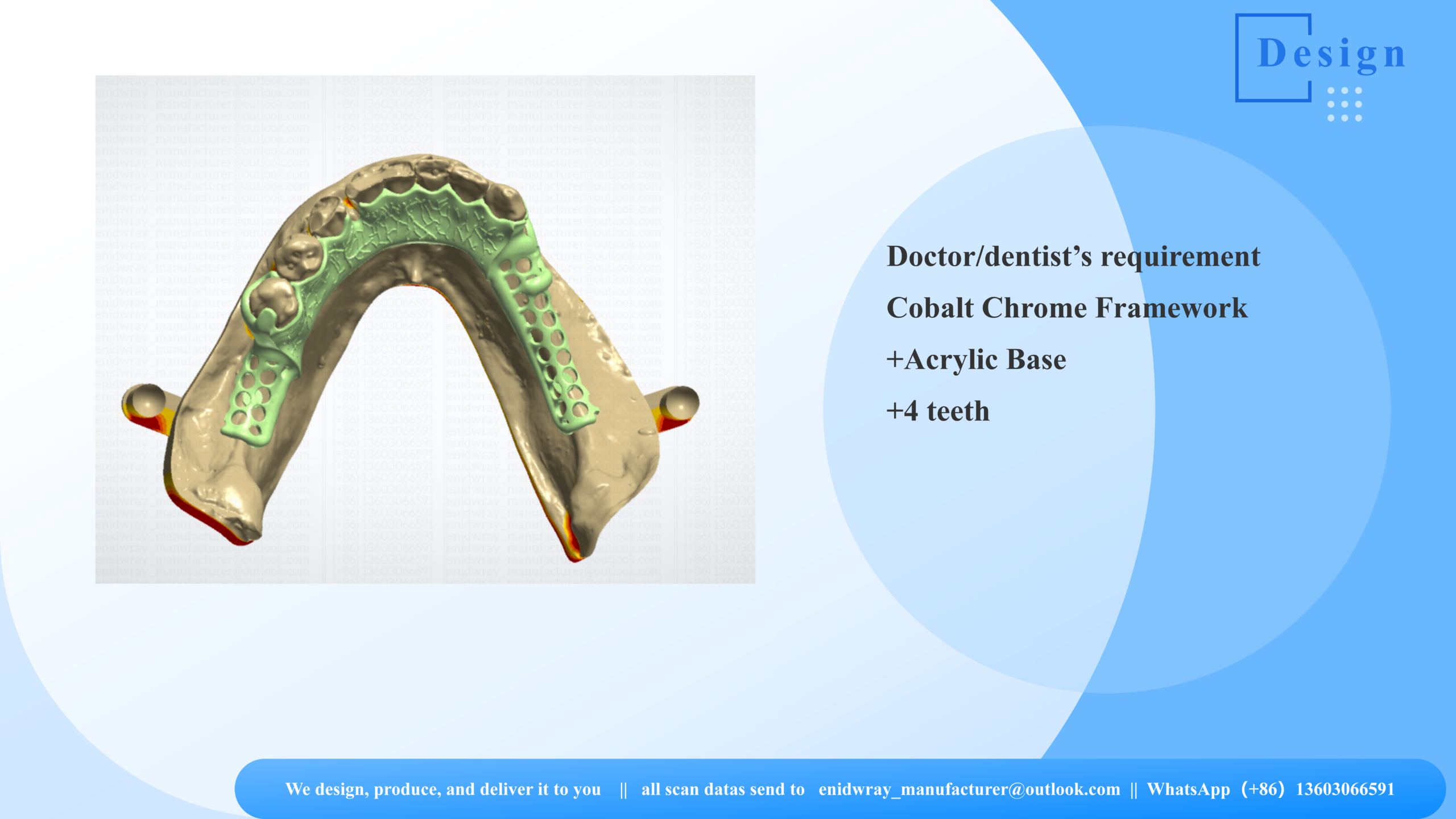 Cobalt Chrome Framework with Acrylic Base and 4 Teeth | 3DOVA